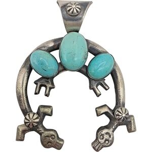 Chimney Butte Sterling Silver 925 And Turquoise Naja Navajo Pendant Handmade 34g
